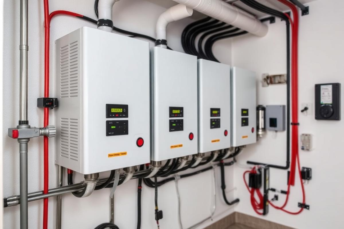 Neatly wired commercial solar inverter wall